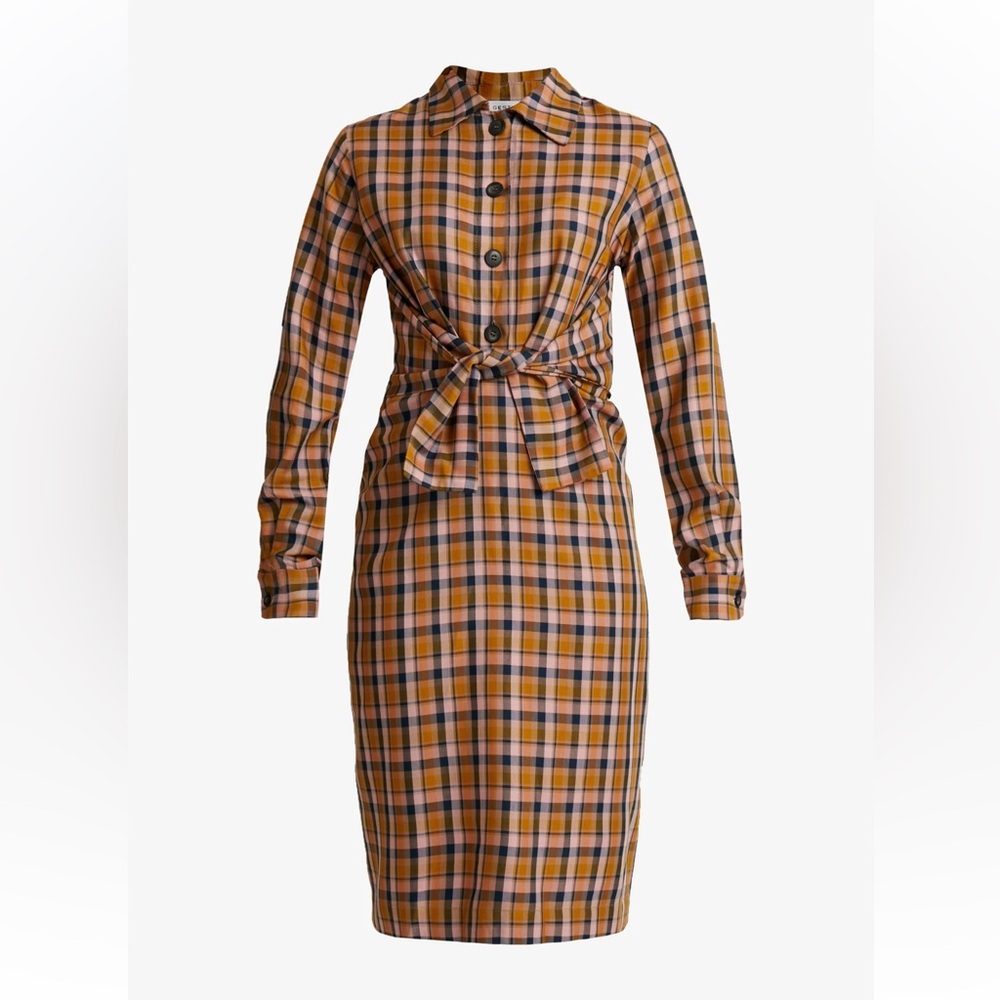 Gestuz Plaid Long Sleeve Dress with Tie-Front